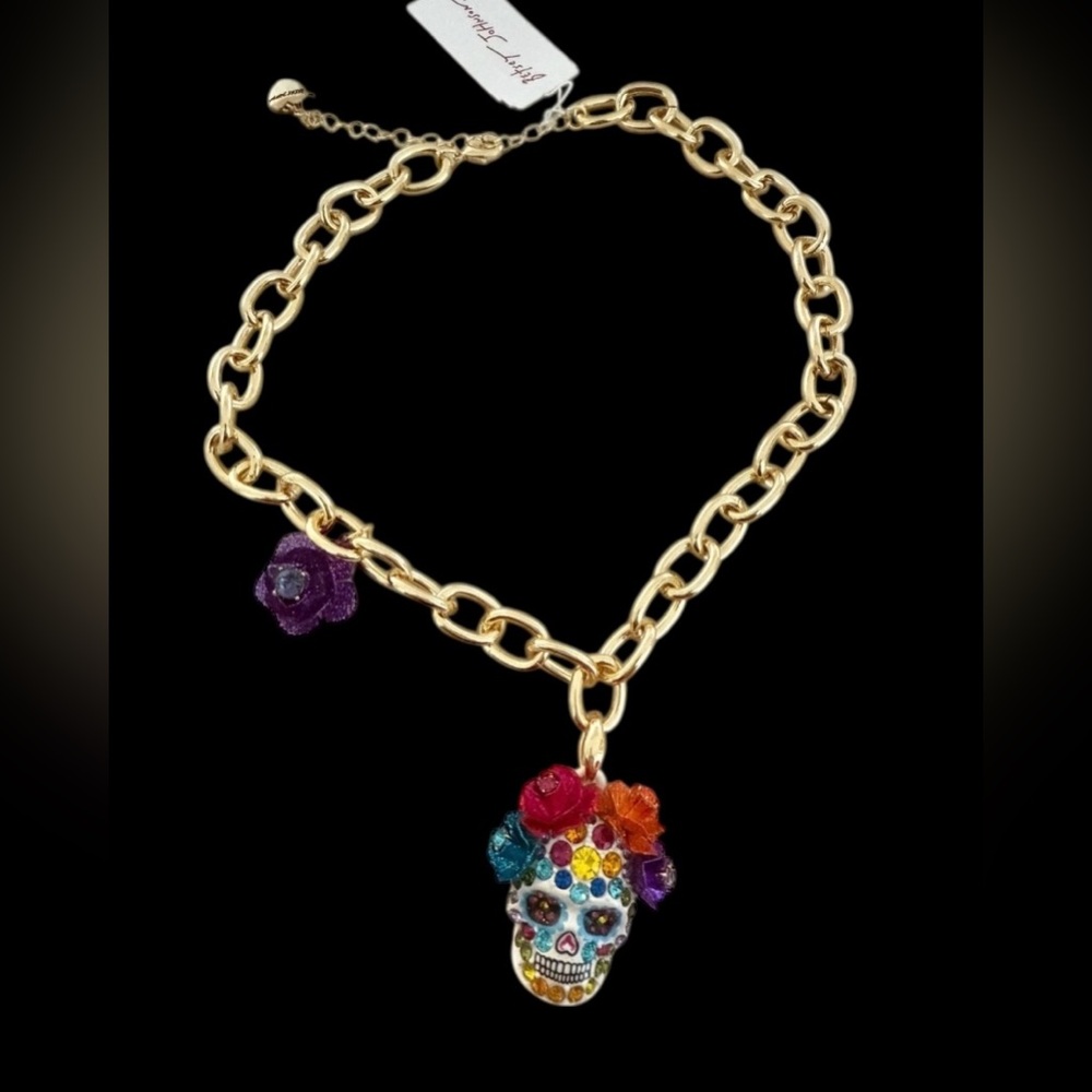 Betsey Johnson Gold Skull Pendant Necklace with Multicolor Accents - Picture 6 of 16